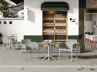 3 Piece Plastic Arm Chair Bistro GRS Premium Ocean Plastic, Light Grey