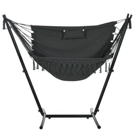 Outsunny Hammock Chair Outdoor with Stand, Swing Hanging Lounge, Dark Gray, Side Pocket Headrest