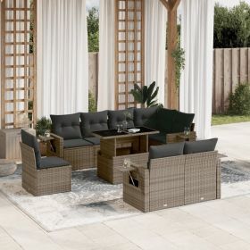 Garden Sofa Set Gray PE Rattan Large Adjustable Armrests