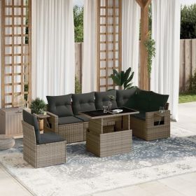 Garden Sofa Set Grey PE rattan 7-piece set Modular
