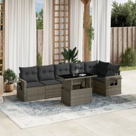 Garden Sofa Set Gray PE rattan, powder-coated steel, tempered glass