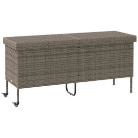 Patio Storage Box with Wheels Gray 63"x21.7"x29.5" Poly Rattan