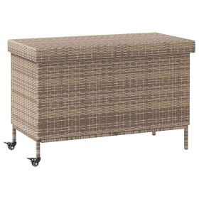 Patio Storage Box with Wheels Gray 43.3"x21.7"x28.7" Poly Rattan