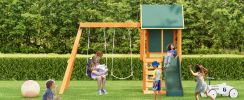 Wooden Outdoor Swing Set 3 in 1 Swing Set outdoor Children's Playset with Slide, 2 Swings and Climber for Garden, Backyard and Playground, Green