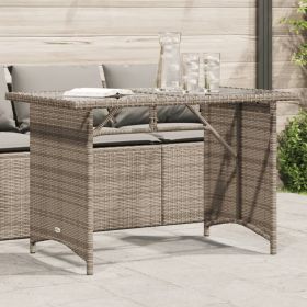 Patio Table with Glass Top Gray 43.3"x26.8"x27.6" Poly Rattan