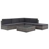 6 Piece Patio Lounge Set with Cushions Poly Rattan Gray - Grey
