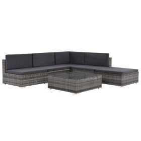 6 Piece Patio Lounge Set with Cushions Poly Rattan Gray - Grey