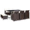 11 Piece Patio Dining Set with Cushions Poly Rattan Brown - Brown