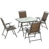 Outsunny 5 Pieces Wicker Patio Dining Set, Foldable Outdoor Table and Chairs, Wicker Furniture Dining Set with Umbrella Hole, Tempered Glass Table