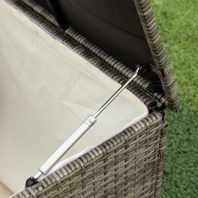 4 Piece Patio Sectional Wicker Rattan Outdoor Furniture Sofa Set with Storage Box - Grey Wicker Creme Cushion