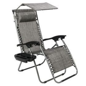 Infinity Zero Gravity Chair with Awning Outdoor Lounge Patio Chairs with Pillow and Utility Tray Adjustable Folding Recliner for Deck,Patio,Beach,Yard