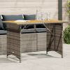 Patio Table with Wooden Top Gray 43.3"x26.8"x27.6" Poly Rattan