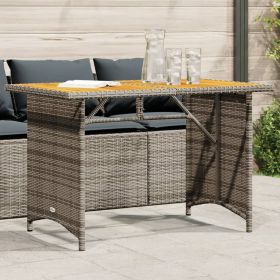 Patio Table with Wooden Top Gray 43.3"x26.8"x27.6" Poly Rattan