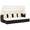 Patio Lounge Bed with Roof Black Poly Rattan