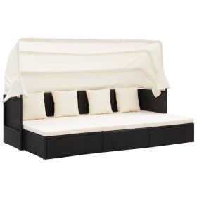 Patio Lounge Bed with Roof Black Poly Rattan