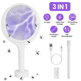 3 In 1 Electric Bug Zapper Racket 90ÂºRotating Bug Zapper Wand Indoor Outdoor Handheld Mosquito Swatter with Telescopic Extension Wand