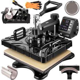 VEVOR Heat Press 12X15 Inch 800W 6 in 1 Heat Press Swing Away Black Sublimation Machine T-Shirt Printer Transfer with Precise Control LED Display Dual