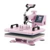 Heat Press Machine 12x15 in 5 in 1 with 30oz Tumbler Press T-Shirts Pink