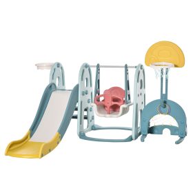 Multi-Activity Extra Safe Baby Slide and Swing Set for Toddlers with Basketball Hoop, 5-in-1 Toddler Playset Backyard Toy