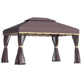 Outsunny 10' x 13' Patio Gazebo, Outdoor Gazebo Canopy Shelter with Netting and Curtains, Aluminum Frame for Garden, Lawn, Backyard and Deck, Cof