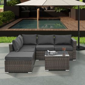 Patio Furniture, Outdoor Furniture, Seasonal PE Wicker Furniture, 4 Set Wicker Furniture With Tempered Glass Coffee Table - as Pic