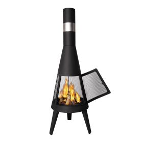 47.6" Tall Chiminea Outdoor Patio Fireplace Metal Wood Burning Outdoor Fire Pit, Black