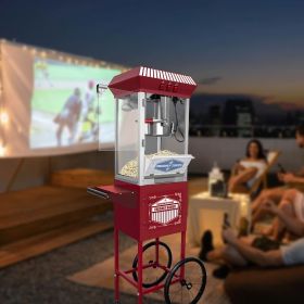 XH-P831-Movie Theater-Style Popcorn Machine Maker with Cart and 12-Ounce Kettle - Red, Vintage-Style Popper on Wheels