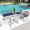 4-piece wicker patio furniture set with tempered glass table, detachable blue cushion cover for easy cleaning,Suitable for backyard, balcony, etc