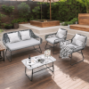4-piece wicker patio furniture set with tempered glass table, detachable grey cushion cover for easy cleaning,Suitable for backyard, balcony, etc