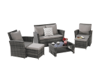 6 Piece Wicker Patio Furniture Sets with Ottoman & Tempered Glass Coffee Table