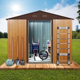 8ft x 6ft Outdoor Metal Storage Shed with Floor Base,Coffee(W540S00014)