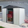 8ft x 4ft Outdoor Metal Storage Shed with Sliding Door and foundation for Backyard, Patio, Lawn - White and Black