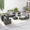 5 Piece Patio Furniture Set,Outdoor Wicker Rattan Sofa Conversation Set All Weather Patio Sectional Sofa Set with Glass Table