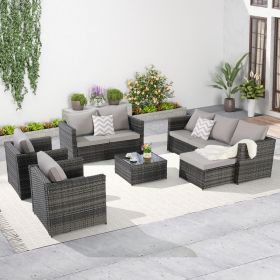 5 Piece Patio Furniture Set,Outdoor Wicker Rattan Sofa Conversation Set All Weather Patio Sectional Sofa Set with Glass Table