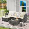 2 Pieces Patio Furniture Set,Outdoor Woven Sectional L- Shaped Patio Furniture ,Wicker Conversation Set with Ottoman