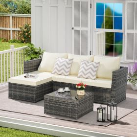 2 Pieces Patio Furniture Set,Outdoor Woven Sectional L- Shaped Patio Furniture ,Wicker Conversation Set with Ottoman