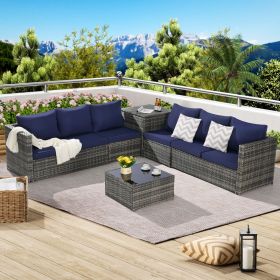 6 Pieces Patio Furniture Set,Outdoor Woven Sectional L- Shaped Patio Furniture