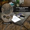 Outsunny 5 Pieces Wicker Patio Dining Set, Foldable Outdoor Table and Chairs, Wicker Furniture Dining Set with Umbrella Hole, Tempered Glass Table
