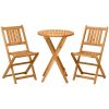 Outsunny 3-Piece Acacia Wood Bistro Set, Folding Patio Furniture with 2 Folding Chairs and Round Coffee Table, Teak, Slatted Finish, for Backyard