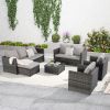 5 Piece Patio Furniture Set,Outdoor Wicker Rattan Sofa Conversation Set All Weather Patio Sectional Sofa Set with Glass Table