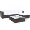 5 Piece Patio Lounge Set with Cushions Poly Rattan Brown - Brown