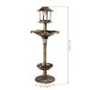 Outdoor Solar Lighted Pedestal Bird Bath Resin Fountain Decoration with Planter and Feeder, Decorative Vintage Bird Feeder for Garden Yard, Bronze