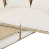 Outdoor Patio Daybed Wicker Rattan Double Daybed Round Sofa Furniture Set with Retractable Canopy, 4 Pillows for Lawn Garden Backyard Porch Pool