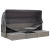 Patio Lounge Bed with Roof Mixed Gray Poly Rattan