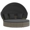 Patio Lounge Bed with Canopy and Cushions Gray Poly Rattan