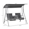 Outsunny 2-Seater Outdoor Porch Swing with Canopy and Table, Patio Swing Chair for Garden, Poolside, Backyard, Gray