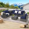 6 Pieces Patio Furniture Set,Outdoor Woven Sectional L- Shaped Patio Furniture