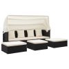 Patio Lounge Bed with Roof Black Poly Rattan