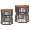 Patio Side Tables 2 pcs with Wooden Top Gray Poly Rattan