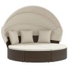 Patio Lounge Bed with Canopy and Cushions Brown Poly Rattan